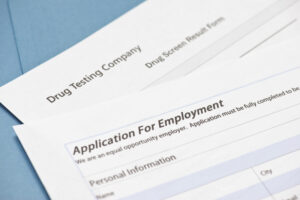 Result page from drug screening attached to application for employment