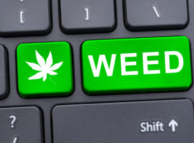 Drug concept with weed text on keypad
