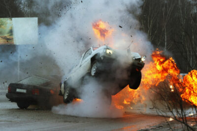 Car crash fiery car crash